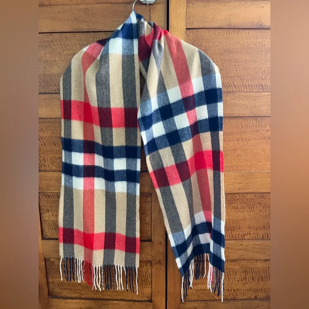 🐑🇩🇪Soft Wool & Cashmere Fringed Men’s or Women’s Tan/Red/Blue/White Plaid Scarf